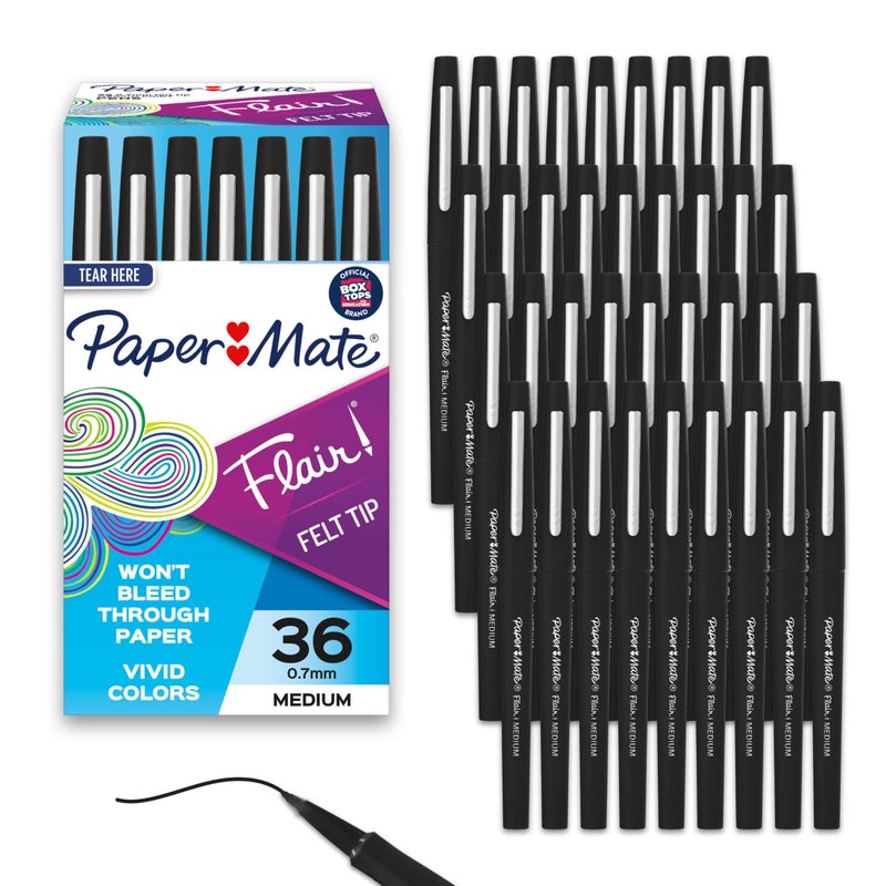 Paper Mate أقلام فيلر من بيبر ميت، طرف شعري، نقطة متوسطة (0.7 مم)، أسود، 36 قطعة - Image 1